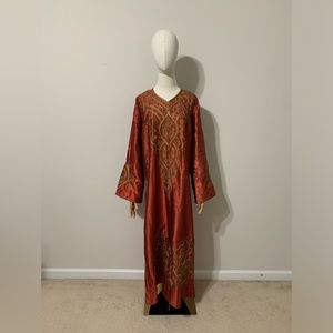 Iridescent Orange Embroidered Kuftan Dress / Arab Traditional Abaya